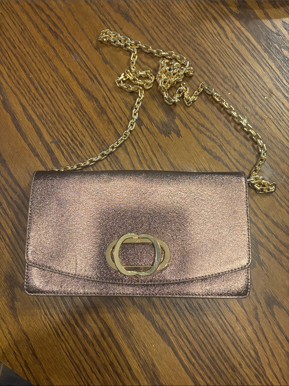 Stuart Weitzman The Emelie Brillante Crossbody Bag Bronze Metallic Leather.